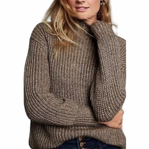 Ann Taylor Brown Metallic Ribbed Mock Neck Sweater Boxy Women’s S